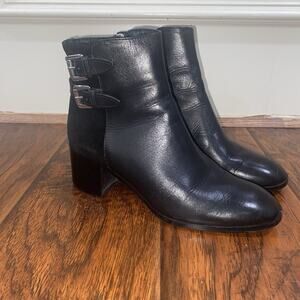 Grigiarancio Women EU 37 Italy Black Leather Suede Ankle Boots Buckle Block Heel